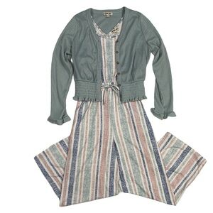 Girl's Blue Pink Striped Matching Set Size 14